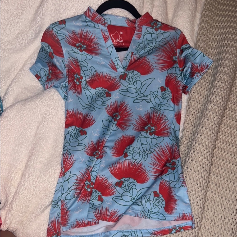 Floral  Shirt - Red and Blue